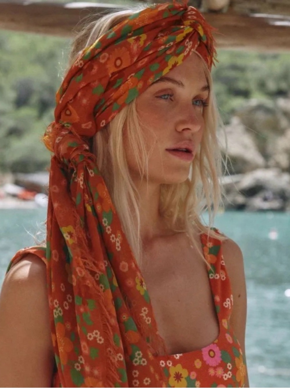 NWT Spell Pomelia Floral Scarf Boho Head Wrap Beachy Retro Print FIRM